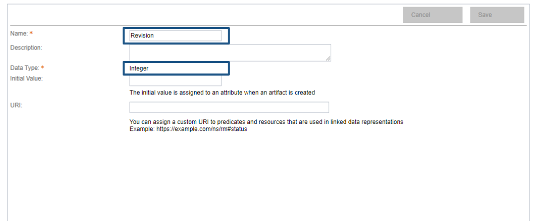 Create Revision attribute = set name and data type